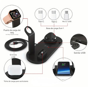 CARGADOR INALAMBRICO 5 EN 1 - CARGA IPHONE, AIRPODS, APPLE WATCH Y MÁS AL MISMO TIEMPO