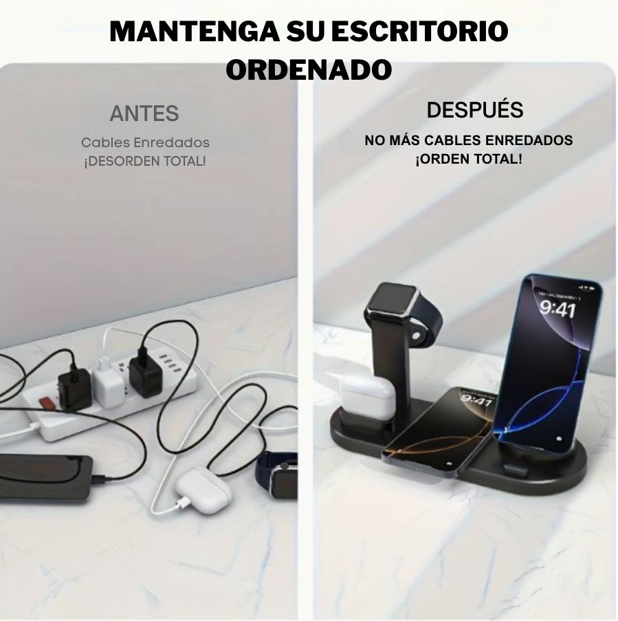 CARGADOR INALAMBRICO 5 EN 1 - CARGA IPHONE, AIRPODS, APPLE WATCH Y MÁS AL MISMO TIEMPO