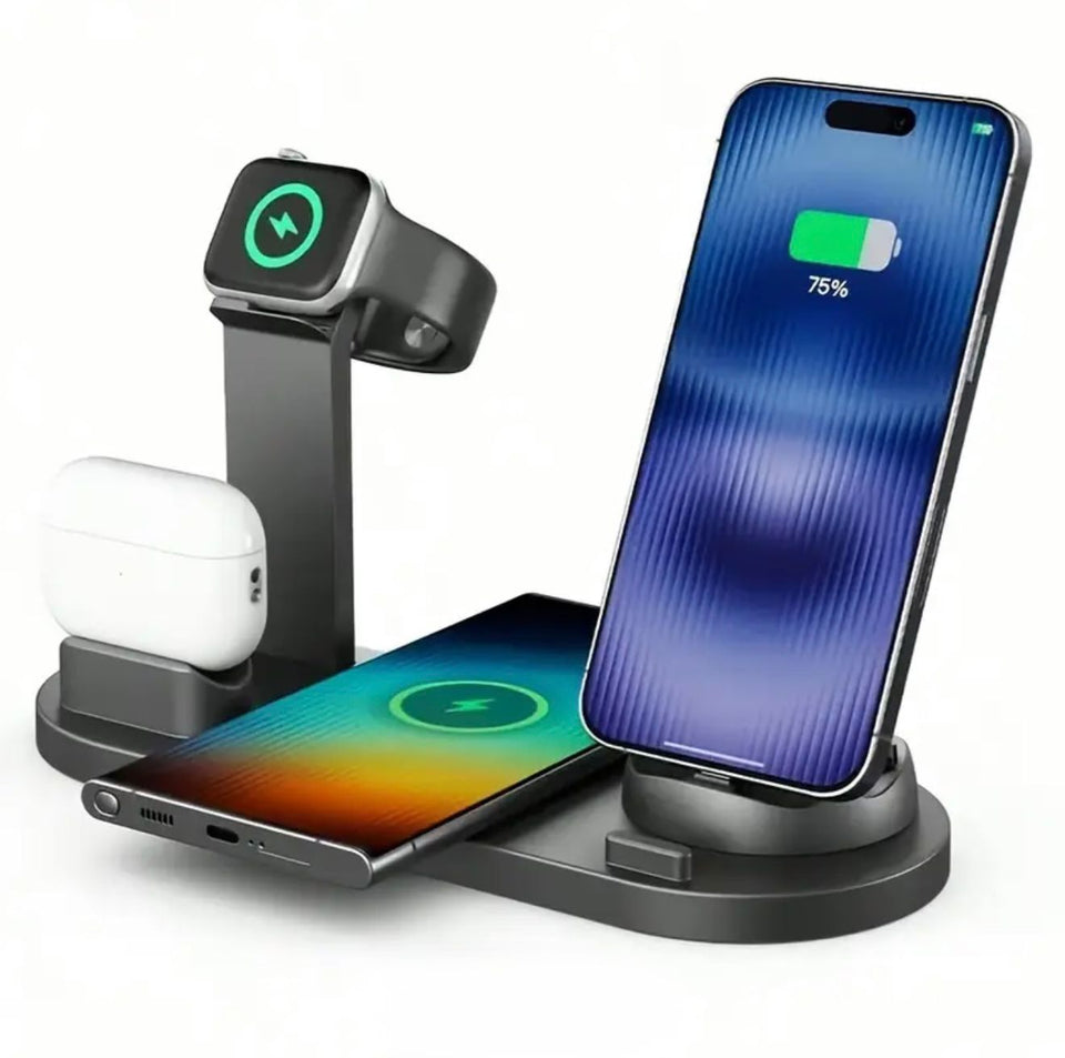 CARGADOR INALAMBRICO 5 EN 1 - CARGA IPHONE, AIRPODS, APPLE WATCH Y MÁS AL MISMO TIEMPO